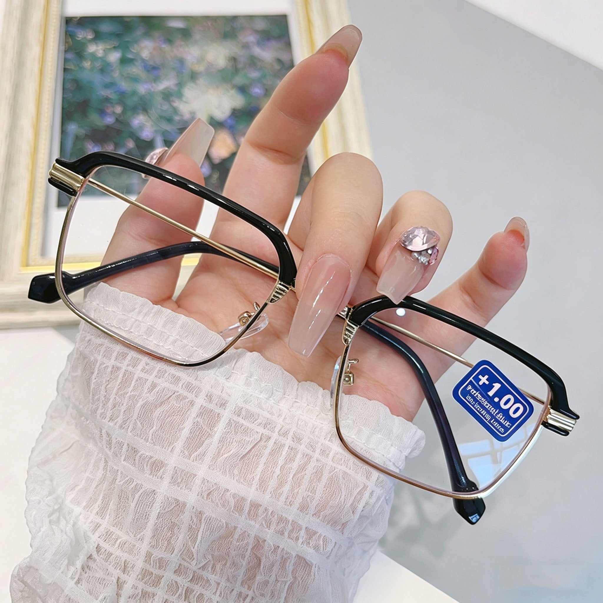 Stylish Rimless Metal Blue-Light Blocking Reading Glasses — Frameless, Cut-Edge, Anti-Radiation Eyewear for Middle-Aged and Senior Adults